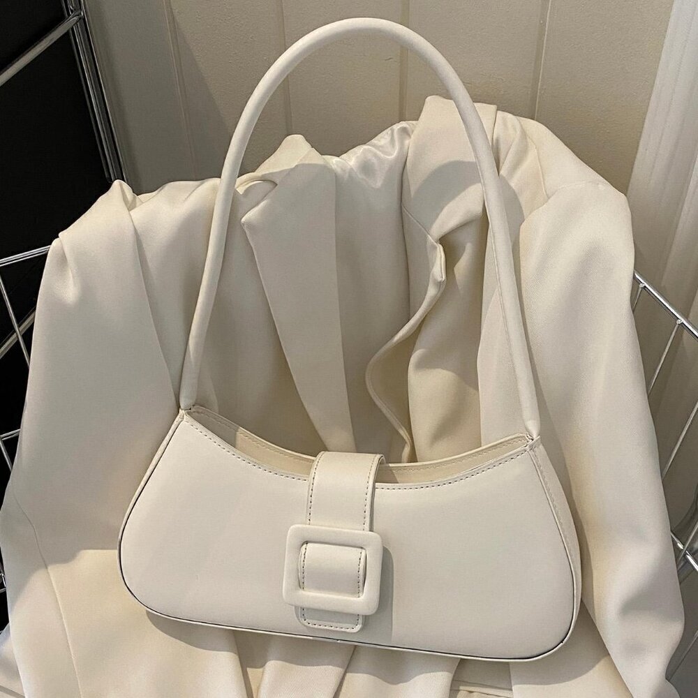 White Casual Women's Belt Buckle Handbag Summer Shoulder Bag